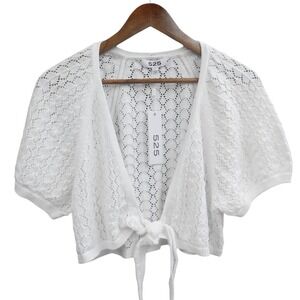 525 America Women's Tie Front Revolve Cardigan Shrug Top White Knit Sz L/#8188